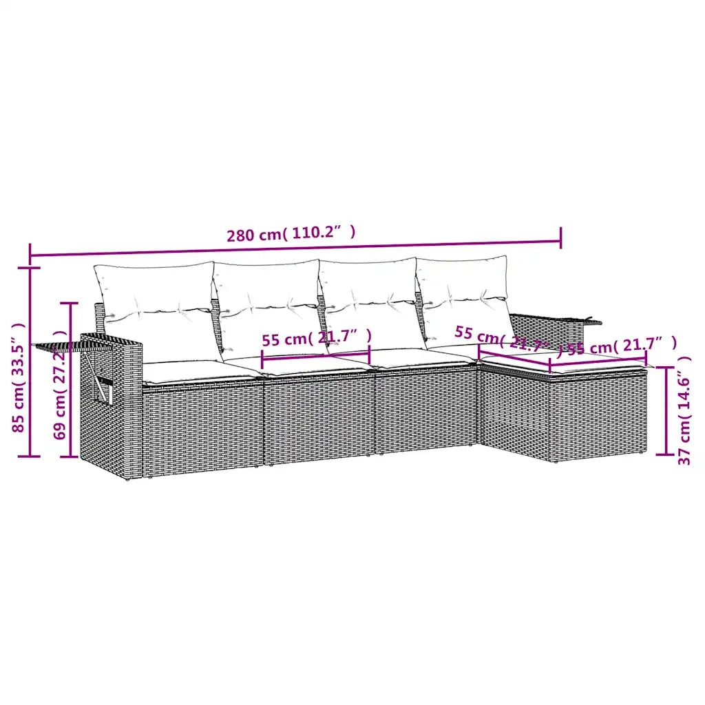 Set Divano da Giardino 5pz con Cuscini Grigio Chiaro Polyrattan 3220091