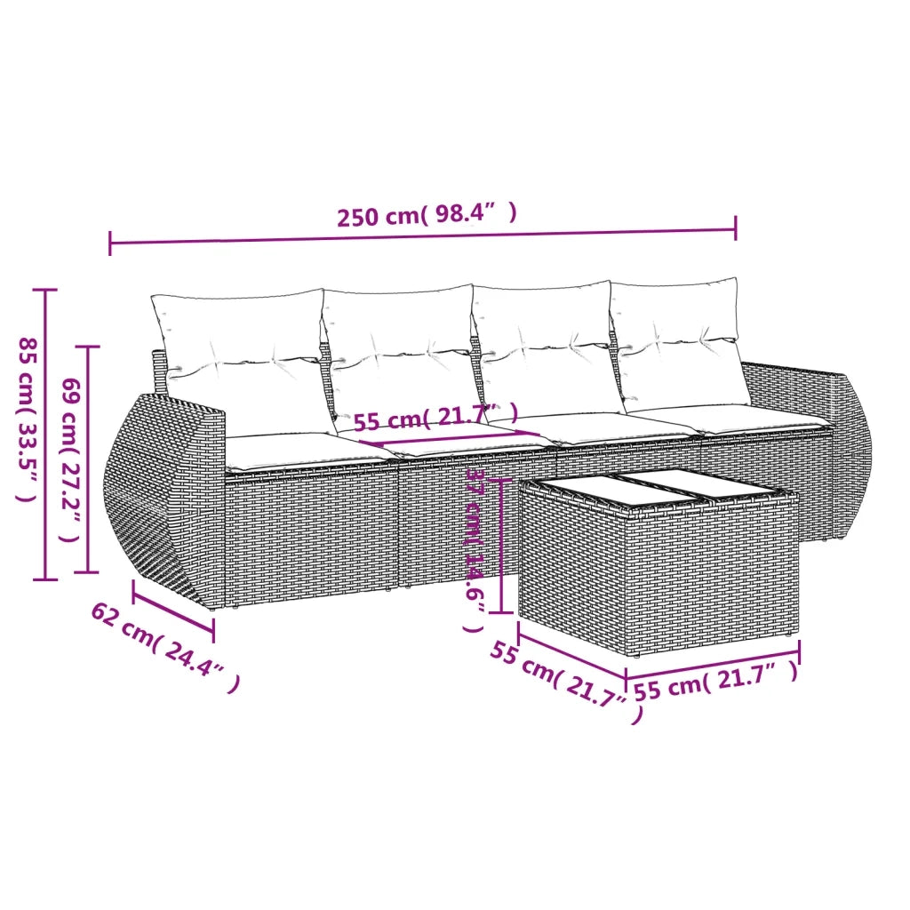 Set Divani da Giardino 5 pz con Cuscini in Polyrattan Nero 3253422