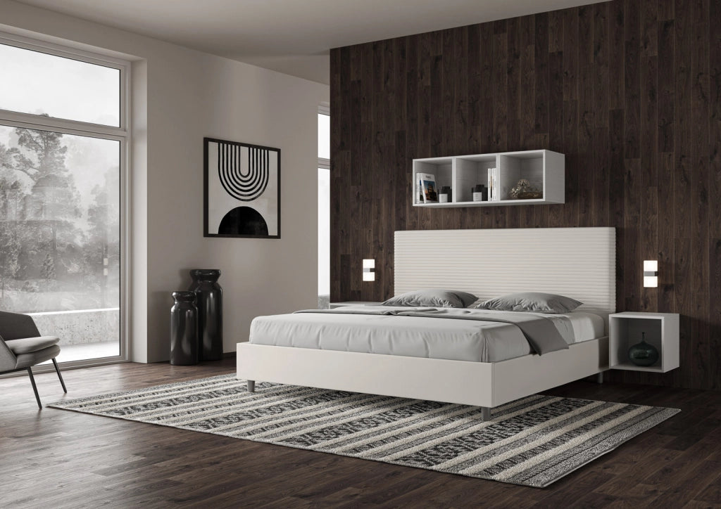 BS COM Letto senza rete imbottito 180x190 similpelle bianco