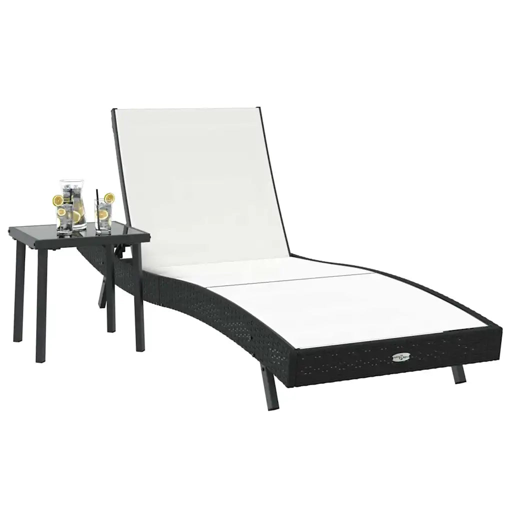 2 pz Lettino Prendisole | Sdraio da giardino | Lettino da sole Nero e Bianco polyrattan