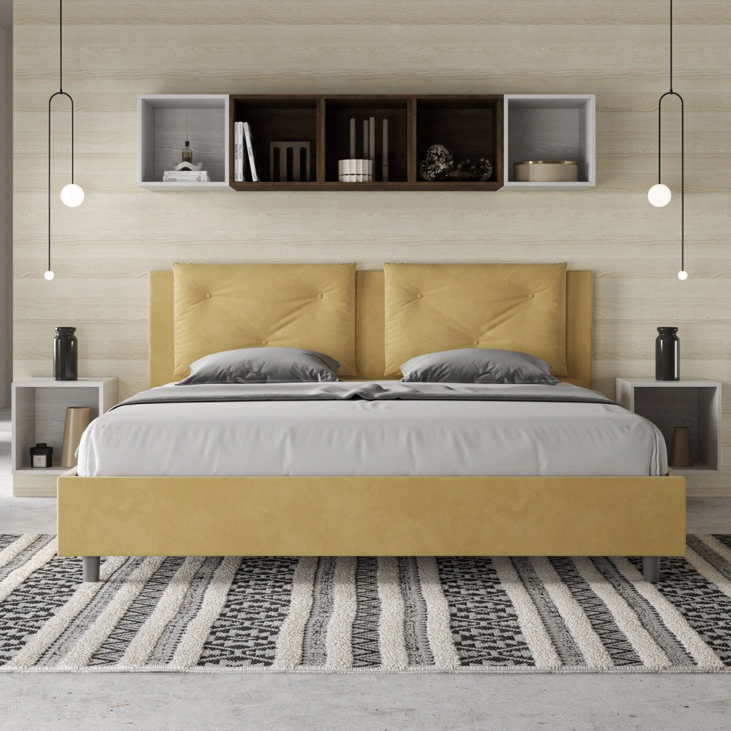 BS COM Letto matrimoniale king size senza rete imbottito 170x190 microfibra ocra