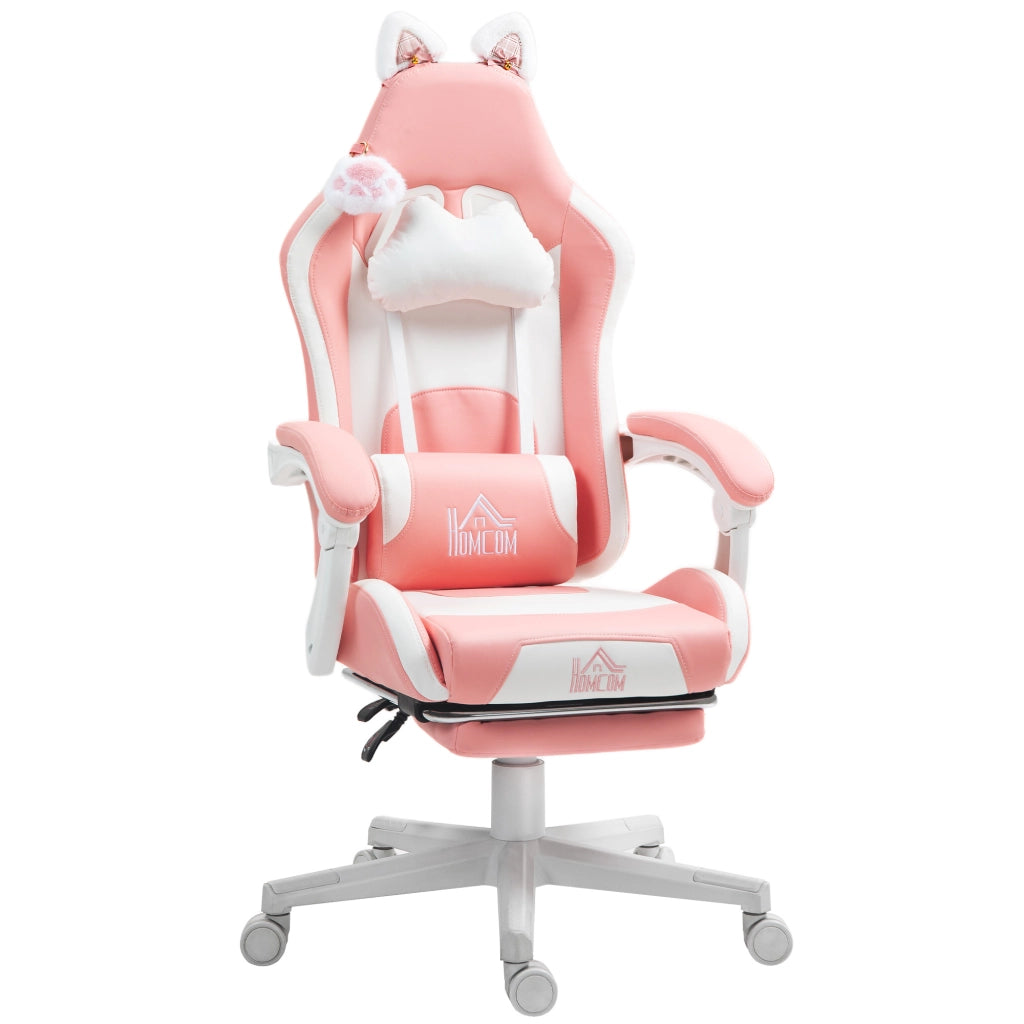 Sedia da Gaming con Orecchie da Gatto e Poggiapiedi ¨C Minimal ¨C Rosa
