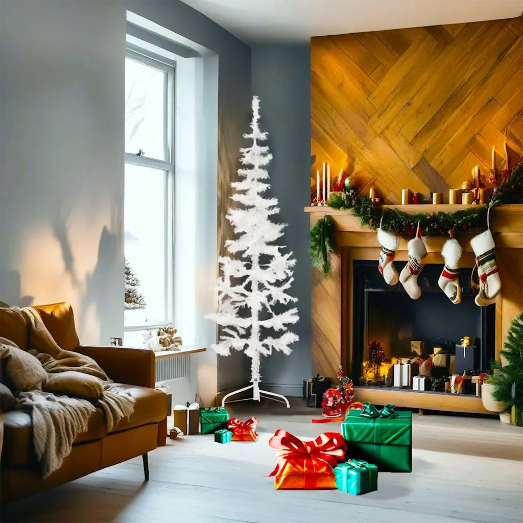 Albero Natale Artificiale Sottile a Metà Supporto Bianco 180 cm 344566