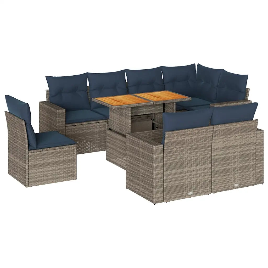 Set Divano da Giardino 9 pz con Cuscini Grigio in Polyrattan 3327057