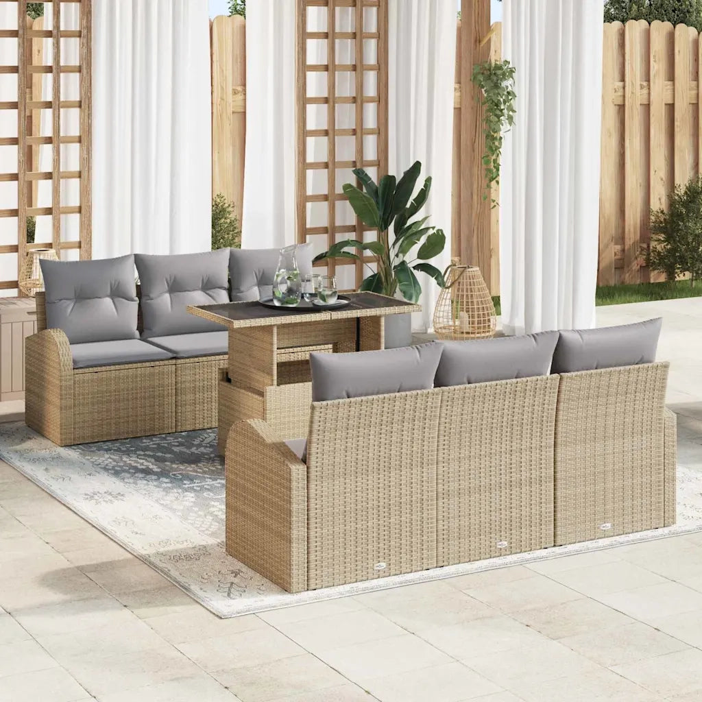Set Divano da Giardino 7 pcs Beige Rattan in Polipropilene