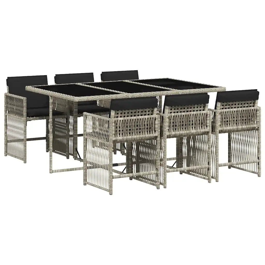 Set da Pranzo da Giardino 7 pz Cuscini Polyrattan Grigio Chiaro 3211631
