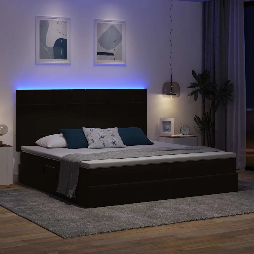Letto con contenitore e LED con led Nero 200 x 200 cm Velluto
