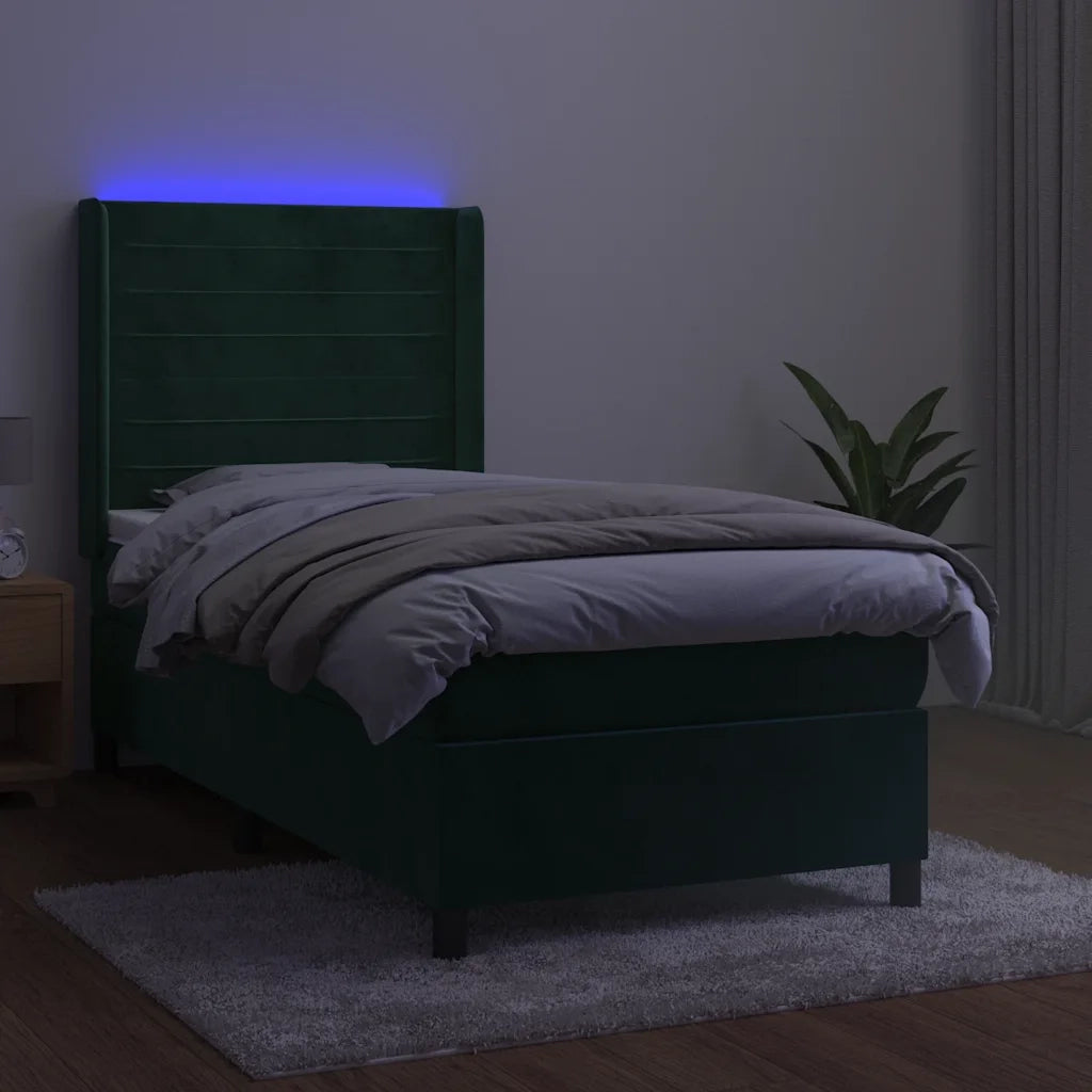 Letto a Molle con Materasso e LED Verde Scuro 80x200cm Velluto 3139592