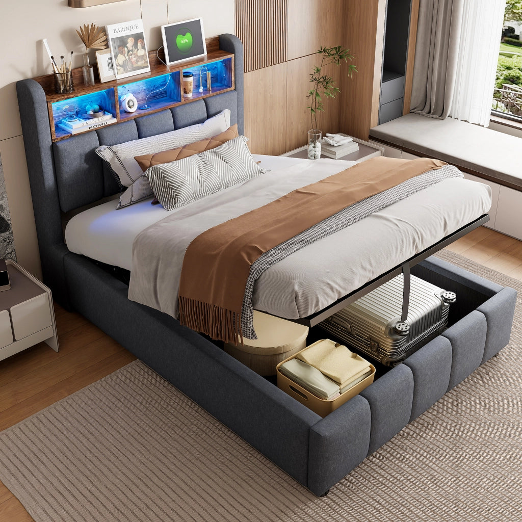 letto imbottito lino grigio 90 x 200 cm