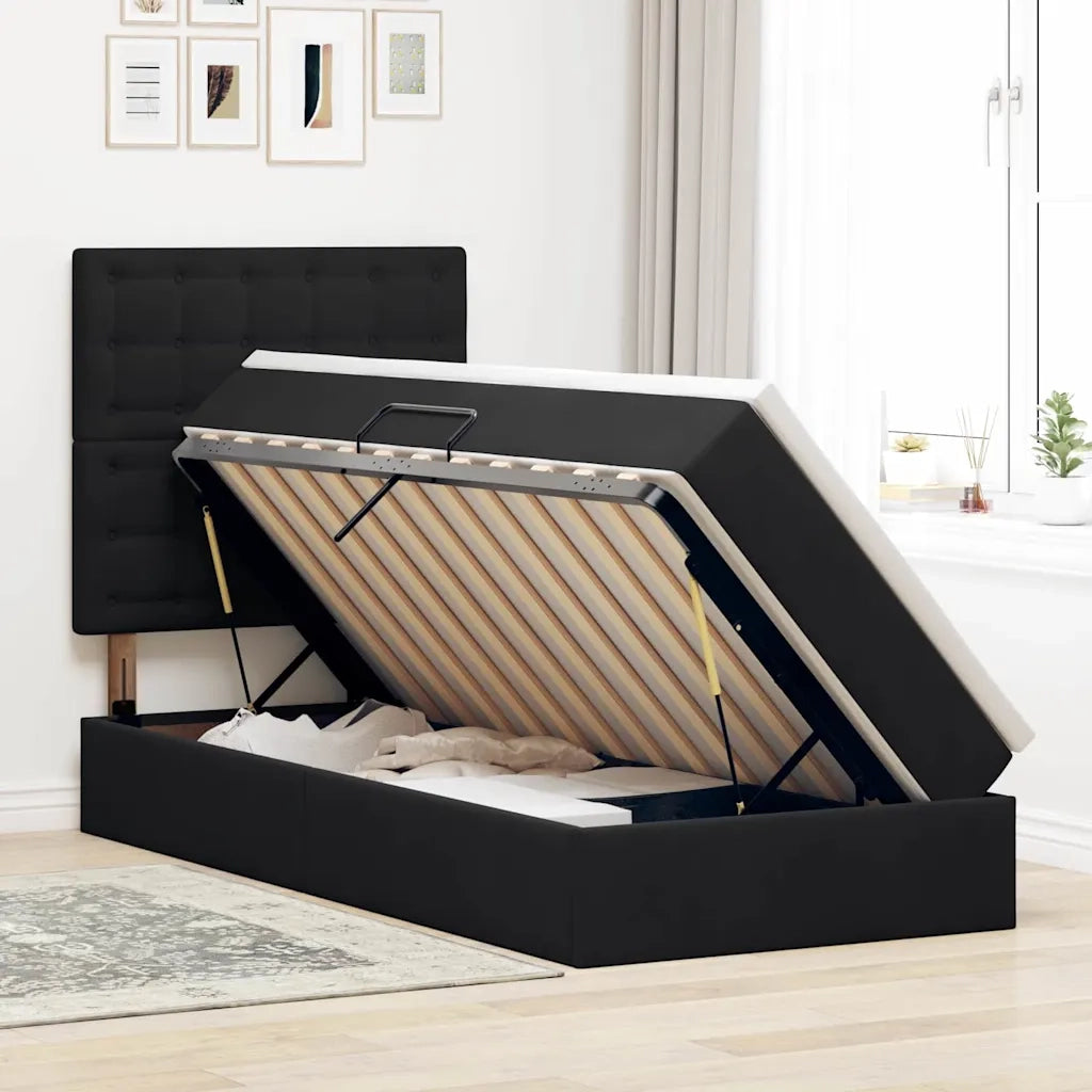 Letto con contenitore e LED con led Nero 90 x 190 cm Velluto
