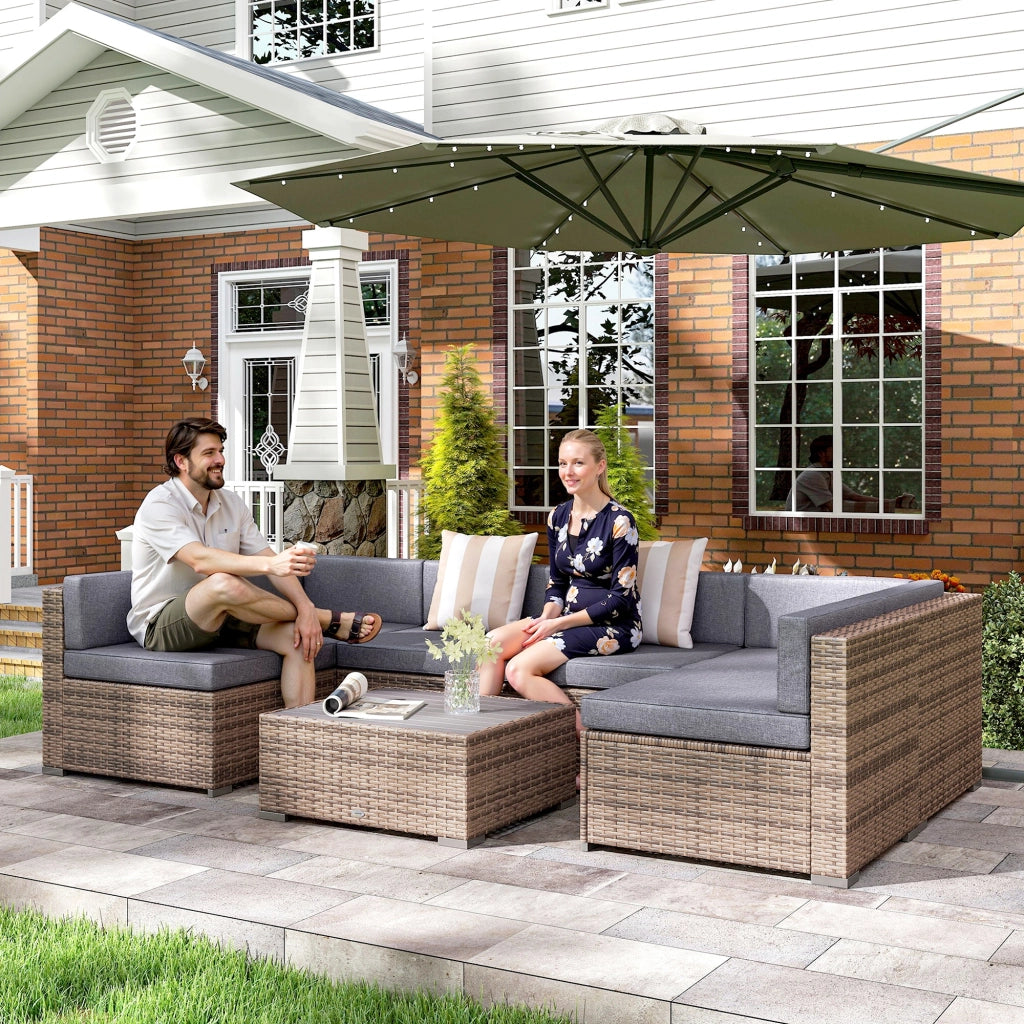 Set Salotto Giardino 7 Pezzi Rattan ¨C Xylo ¨C Divano Modulabile con Tavolino e Cuscini Grigio