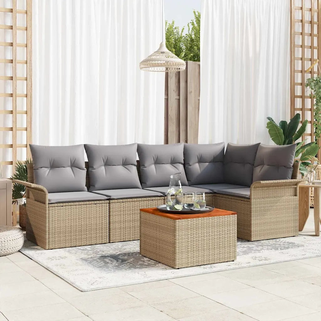 Set Divano da Giardino con cuscino 6 pcs Beige polyrattan