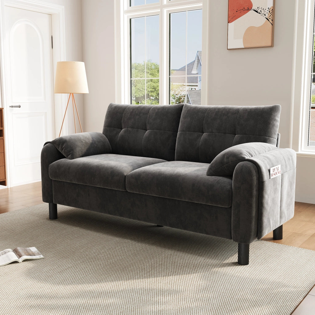 Divano moderno 2 posti - Zephmum - Tessuto chenille, cuscini spessi, design scandinavo, Grigio