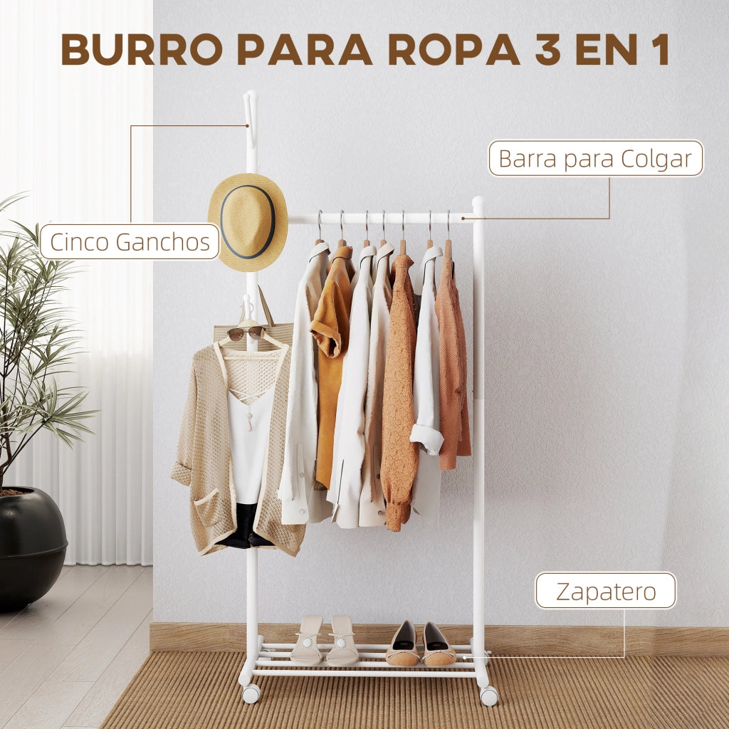 Appendiabiti con ruote e 5 ganci ¨C Minimal ¨C 68x43x171 cm bianco