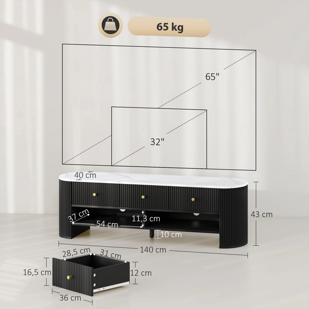 Mobile TV 140 cm ¨C Xylo ¨C Effetto Marmo Nero con 3 Cassetti e 2 Ripiani