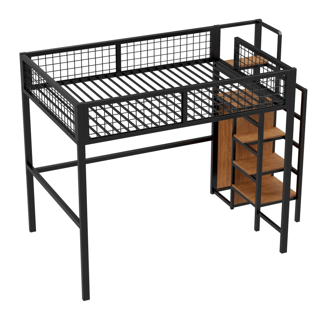 Letto a soppalco 140x200 cm con scala e armadio