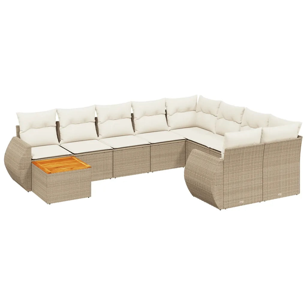 Set Divano da Giardino 10 pz con Cuscini Beige in Polyrattan 3225169