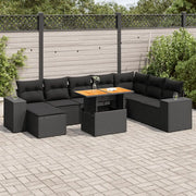 Set Divani da Giardino 9 pz con Cuscini Nero Polyrattan Acacia 3327408
