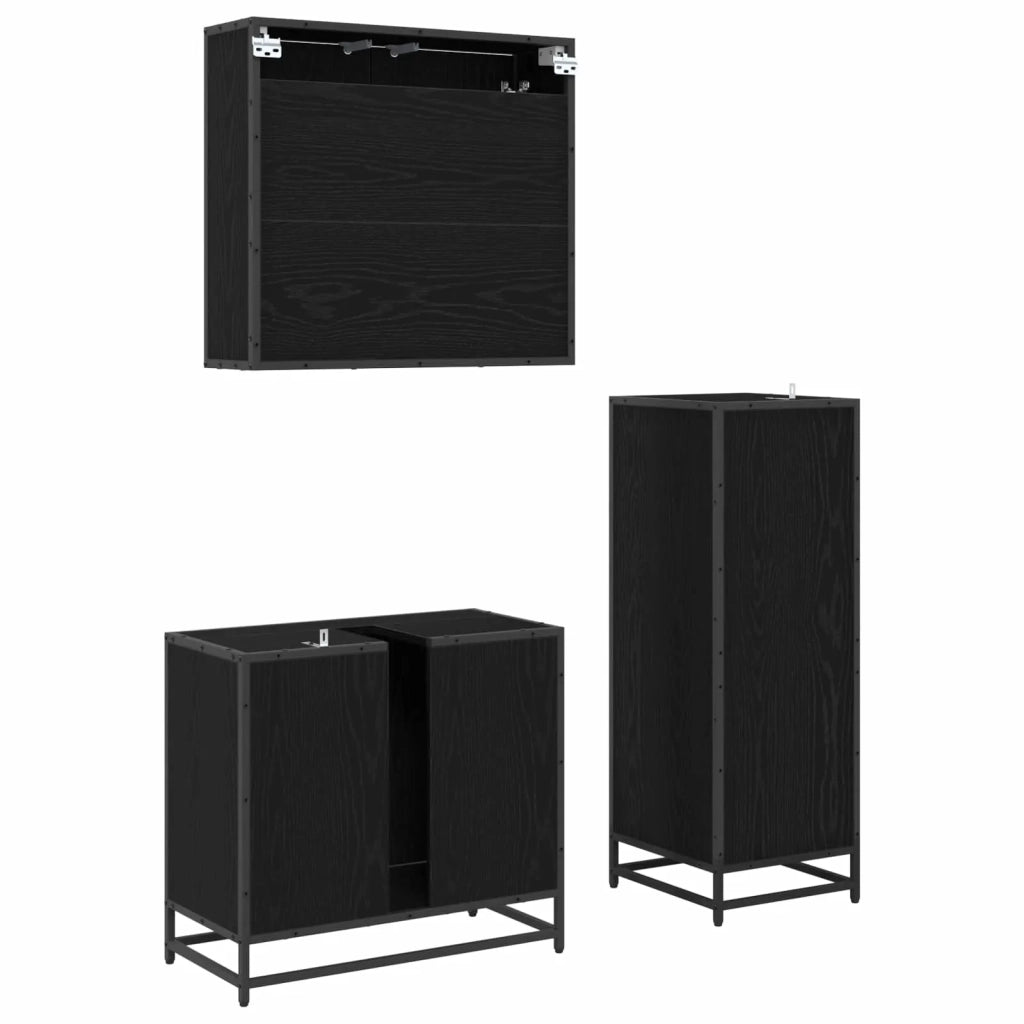 Set di mobili per il bagno 3 pcs Rovere Nero Legno multistrato 3402395