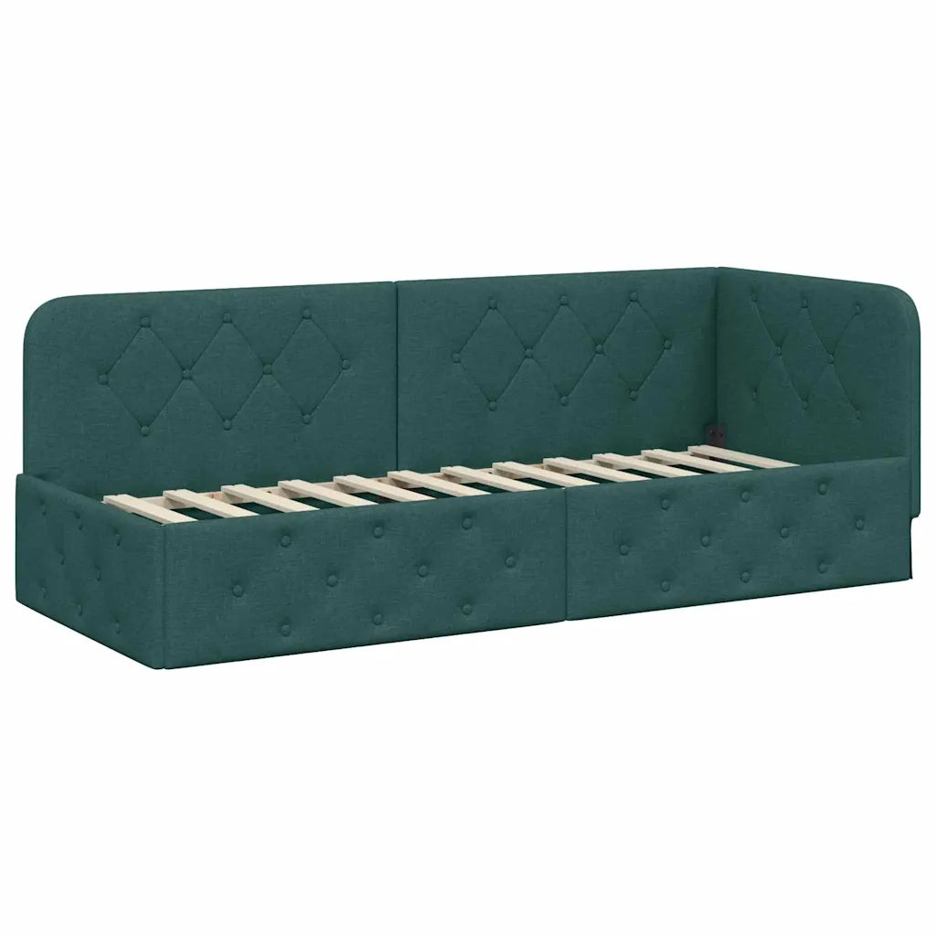 Cornice del letto ad angolo Verde Scuro 80 x 200 cm Tessuto