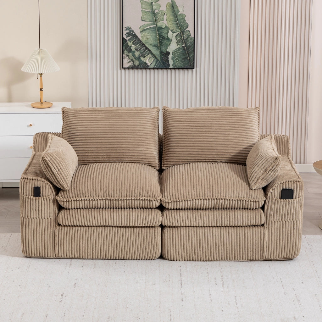 Divano 2 Posti Modulare in Tessuto con Cuscini ¨C MINIMAL ¨C Khaki