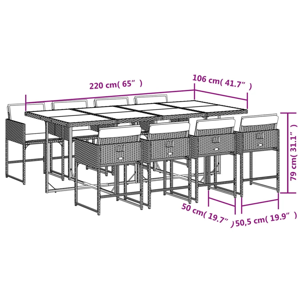 Set da pranzo da giardino da 9 pz con Cuscini in Polyrattan Grigio 3278052