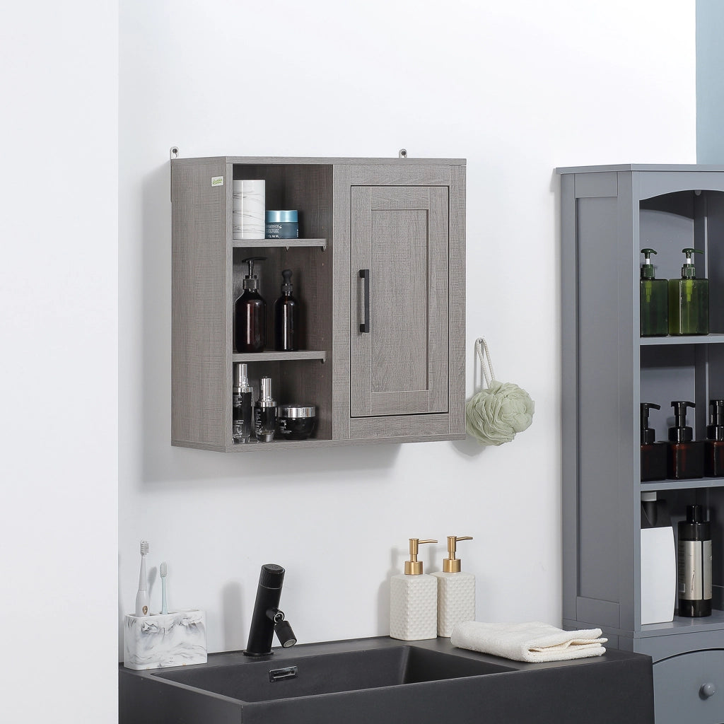 Mobile da bagno sospeso a parete ¨C Xylo ¨C Grigio con anta e ripiani 48x20x50 cm