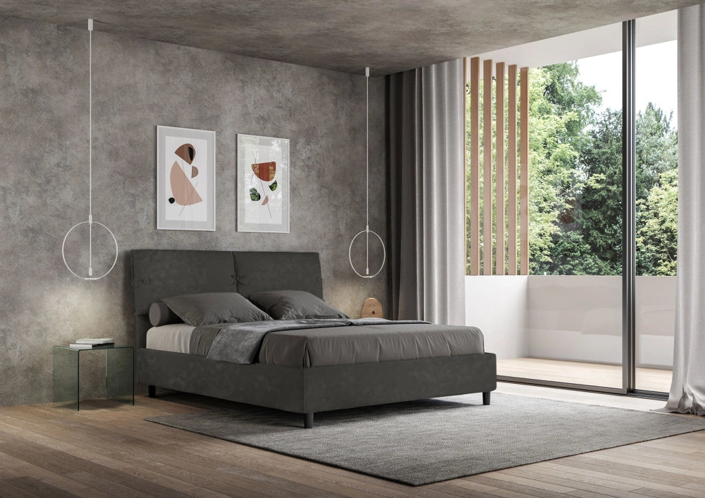BS COM Letto matrimoniale senza rete imbottito 160x210 microfibra grigio