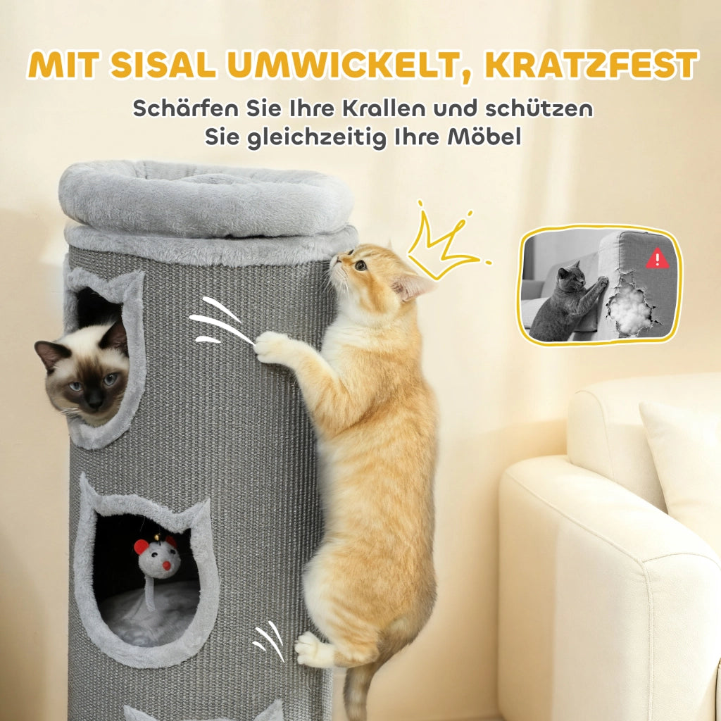 Torre per gatti con letto lavabile ¨C Minimal ¨C Grigio 96 cm