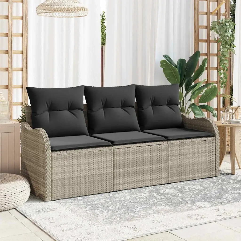 Set Divano da Giardino 3 pcs Grigio chiaro polyrattan