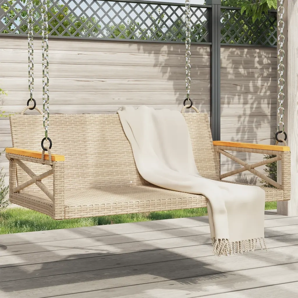 Panca da Giardino | Panchina a Dondolo Beige 109x62x40 cm in Polyrattan