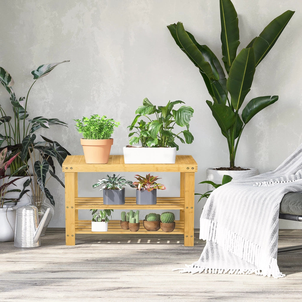 Cassettiera in Bamb¨´ con Sedile e 2 Ripiani ¨C Minimal ¨C 70x28x45 cm Naturale