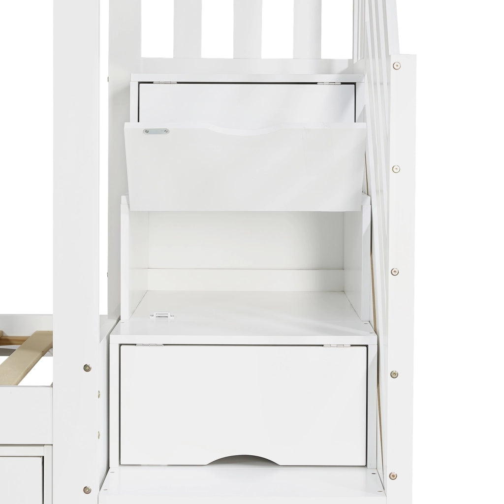LETTO a castello 90x200 cm con scala contenitore bianco in legno e MDF