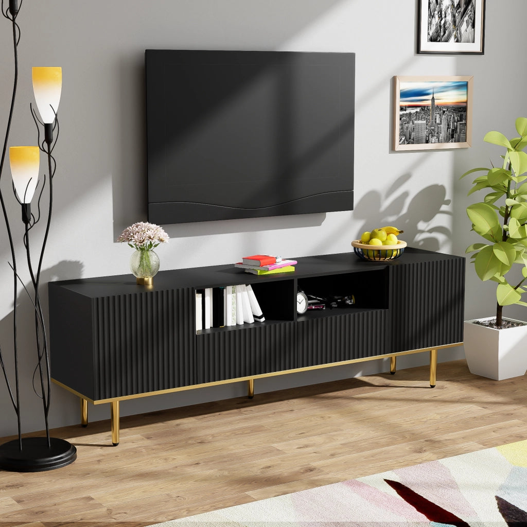 Cassettiera per TV nera in truciolare lunga 165 cm