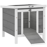 Casetta per conigli da esterno ¨C Xylo ¨C legno grigio con tetto e rampa 42x51x43 cm