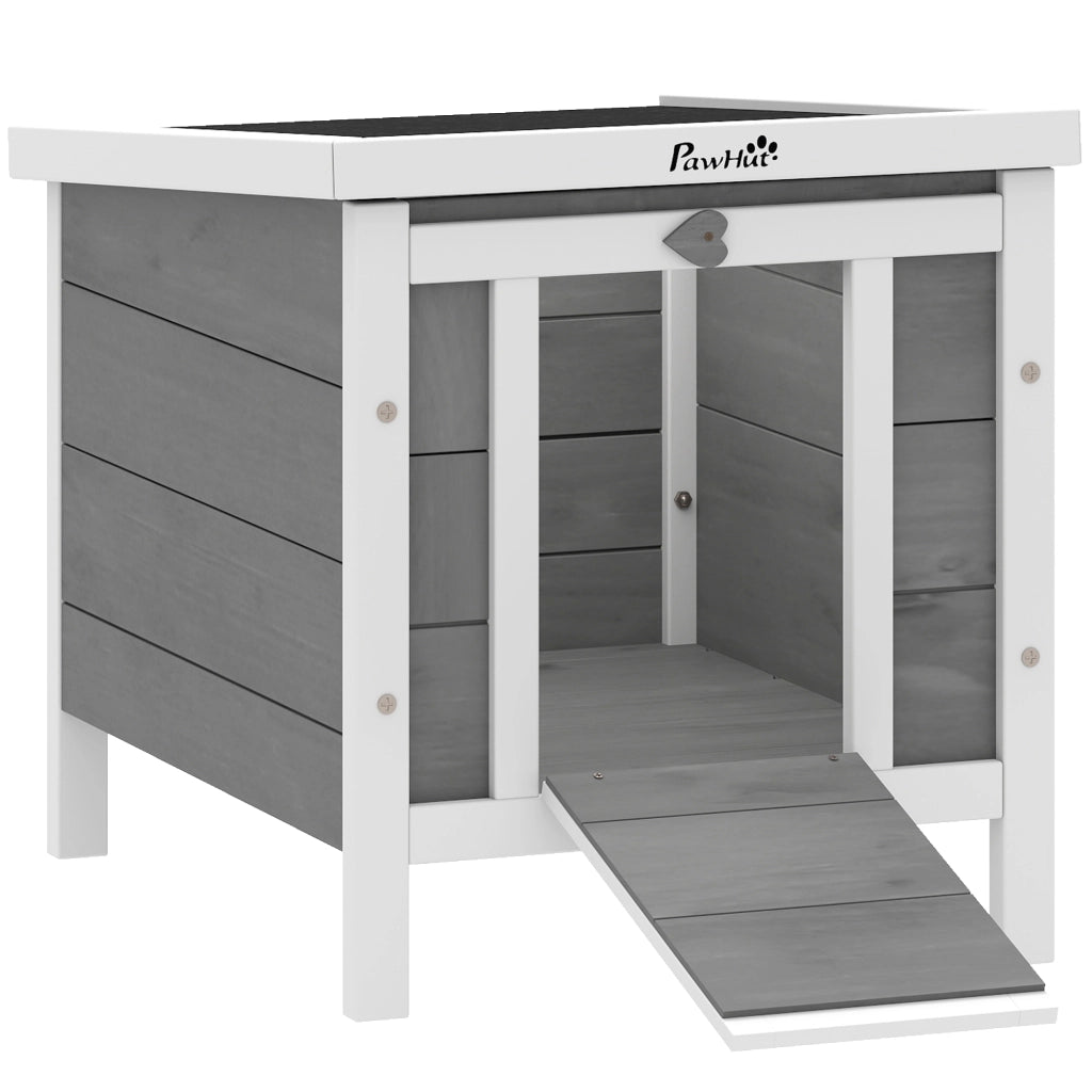 Casetta per conigli da esterno ¨C Xylo ¨C legno grigio con tetto e rampa 42x51x43 cm