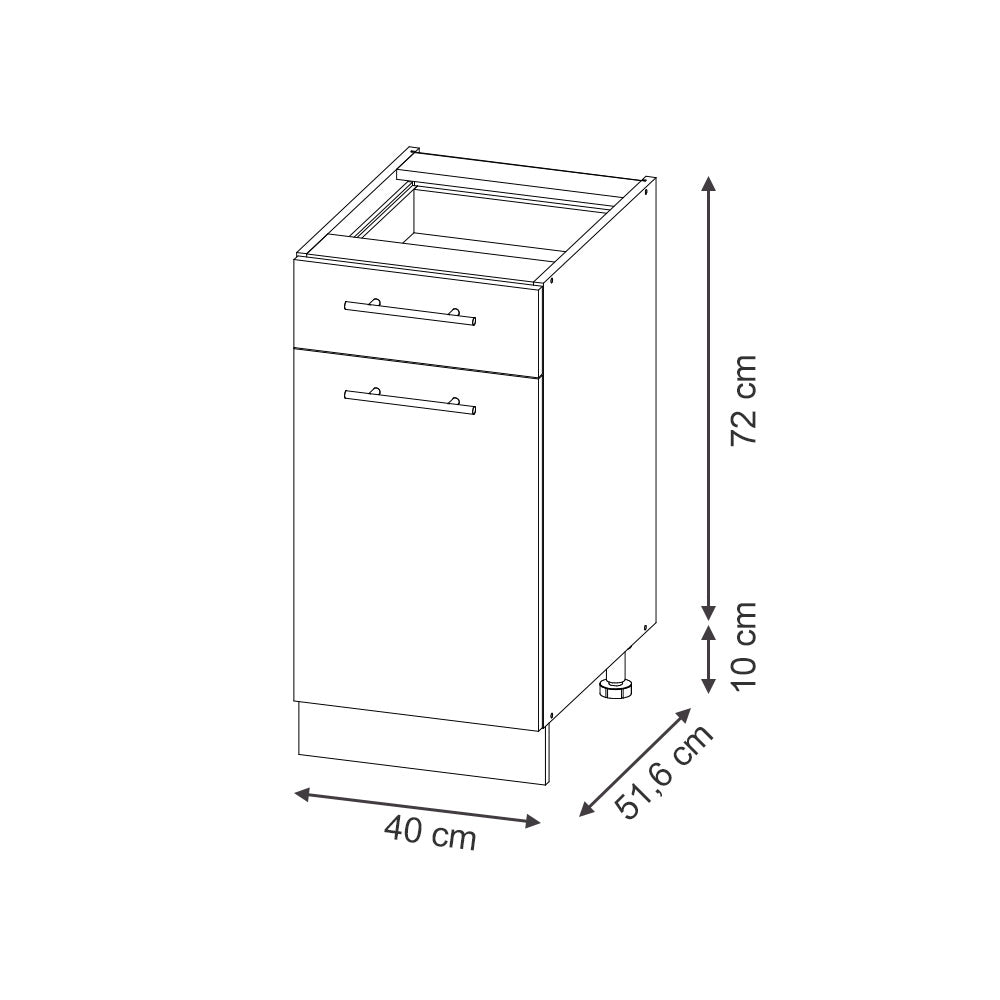 Mobiletto base per cucina Fame-Line Blu scuro lucido/Rovere dorato 40 cm, PL Antracite Vicco