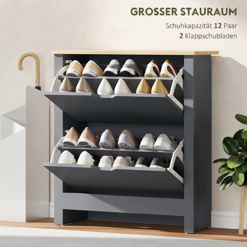 Scarpiera con 2 cassetti a ribalta fino a 12 paia di scarpe in pannello truciolare grigio scuro 72 × 26 × 80 cm