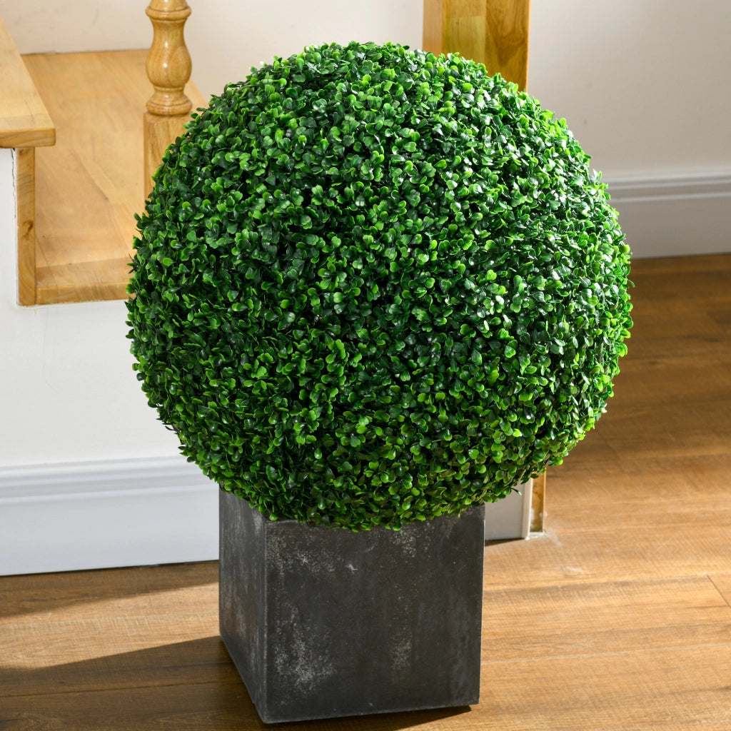 Set di 2 Piante Finte Sfera di Bosso ?50cm, Decorazione per Interno ed Esterno, Verde
