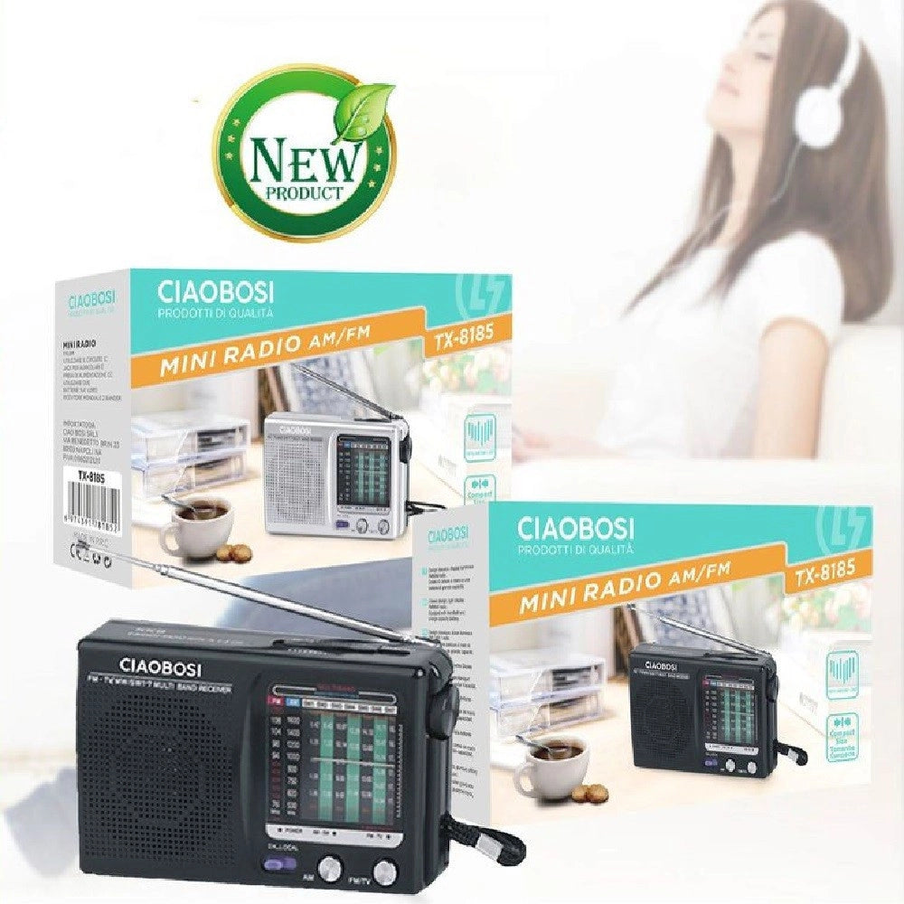 Trade Shop - Mini Radio Fm Portatile 9 Bande Am Fm Mw Sw1-7 Con Ricevitore Audio Tv Tx-8185 -