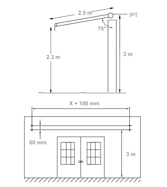 Tenda da Sole Barra Quadra 2x2,5m Tessuto in Poliestere Grigio Cenere