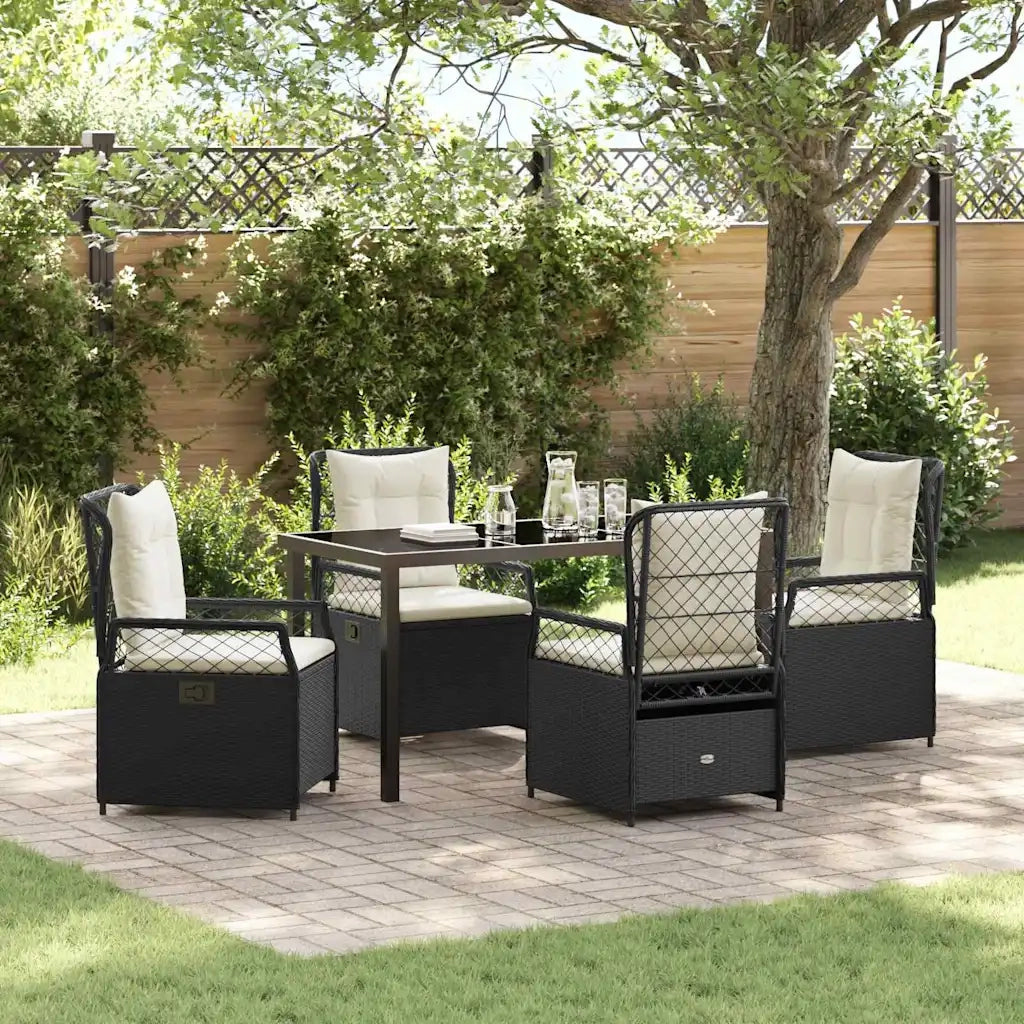 Set da Pranzo per Giardino 5 pcs Nero polyrattan 3380983