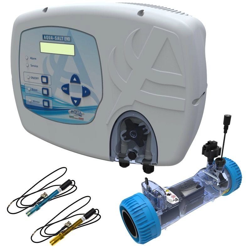 Sterilizzatore Aqua Salt Evo Con Sensore Di Flusso, Regolatore Ph, Lettura Cloro Tramite Cella Aj E Cella Elettrolitica Per Piscine Fino A 200 M³ Volume piscina: Fino a 50 m³