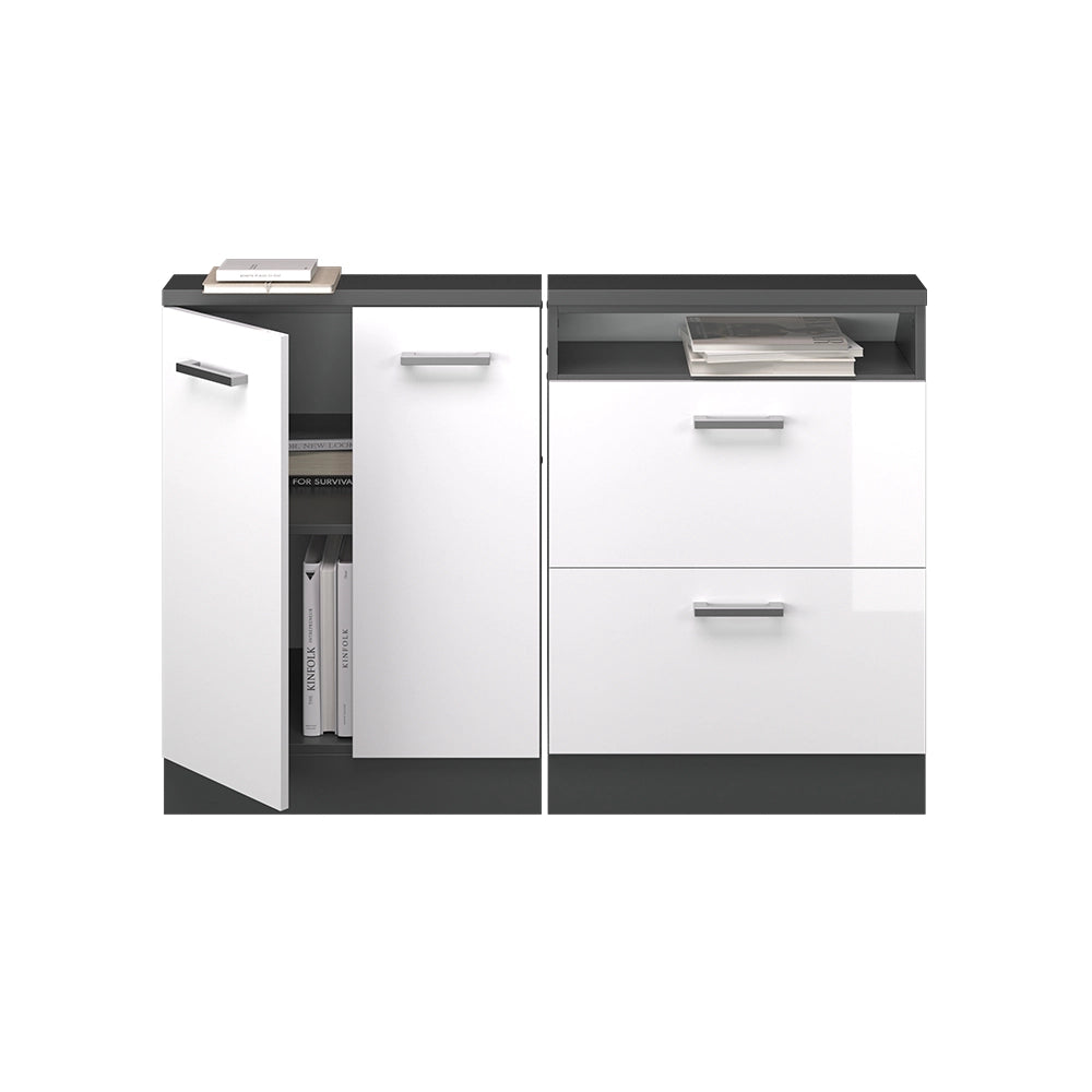 Set di mobili sottotetto Rion Bianco lucido/Antracite Set di 2 Vicco