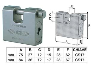 LUCCHETTO CORAZZATO A UNA BOCCA 28550  mm.75 (art.28550750)    CISA