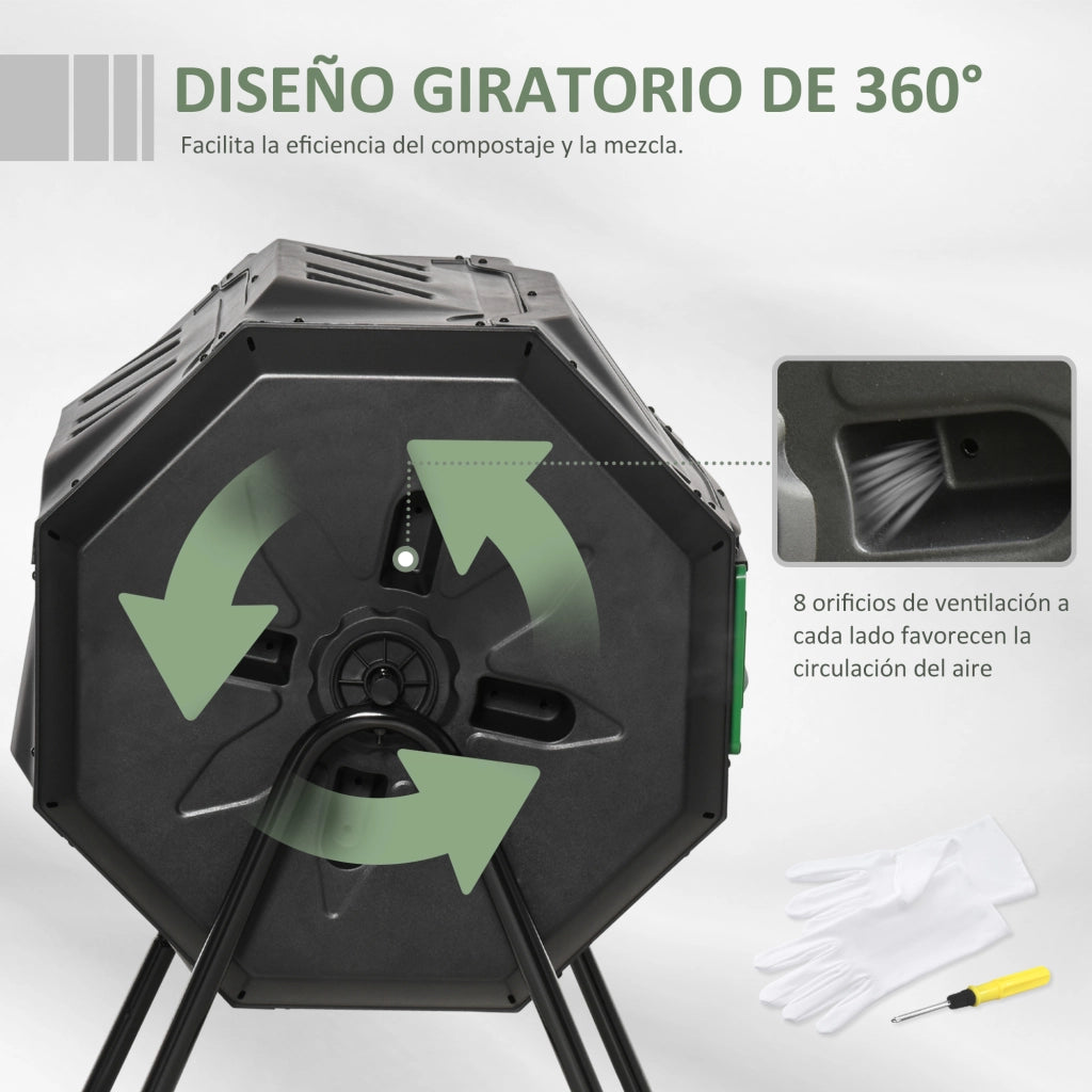 Compostatore Rotante 160L ¨C Minimal ¨C Grigio 71x65x96 cm