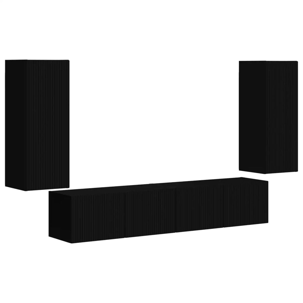 Set di Mobiletto da TV a Parete 4 pcs Nero Legno multistrato 3408917