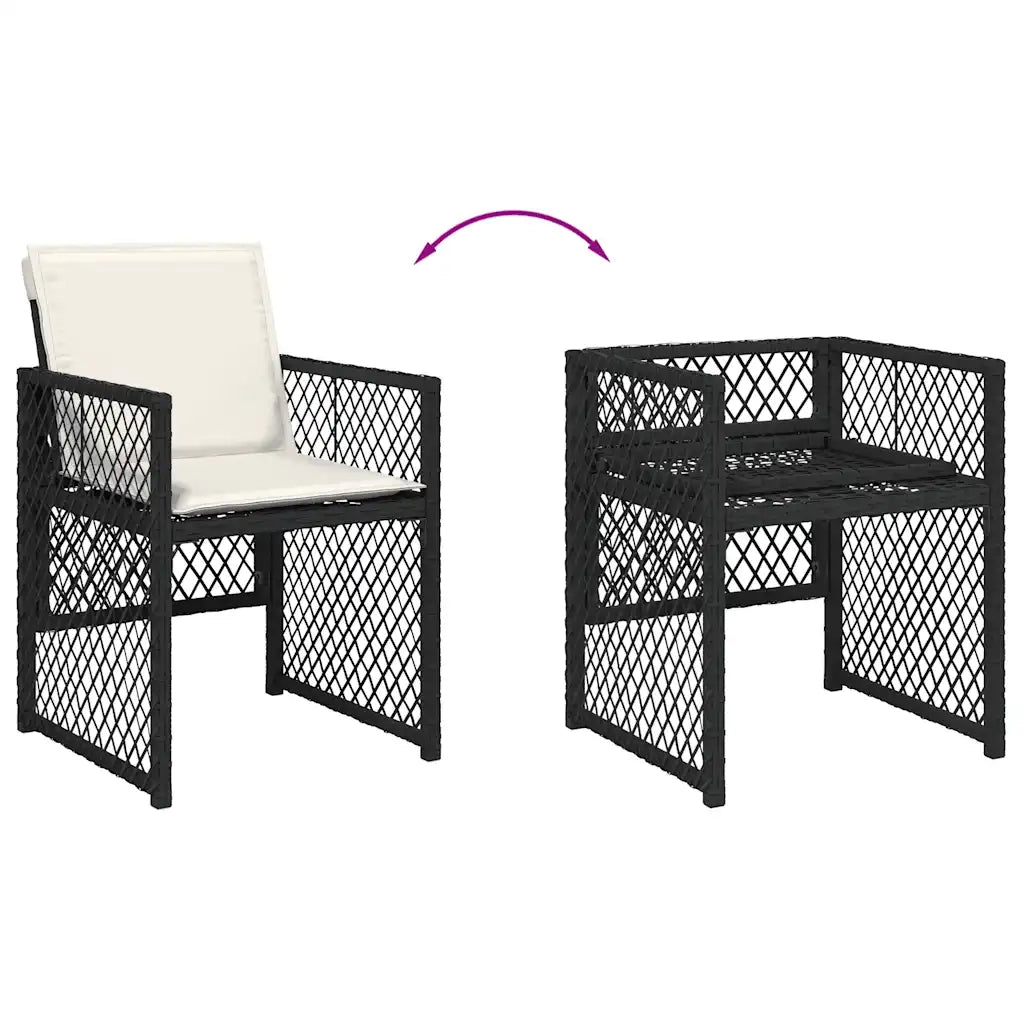 Set da Pranzo da Giardino 17 pz con Cuscini Nero in Polyrattan 3210891