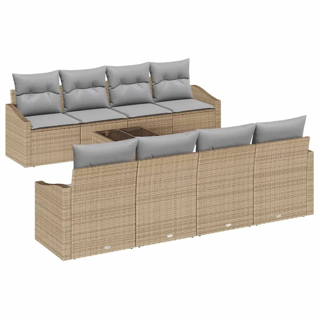 Set di divani 9 pcs Beige e Grigio Chiaro polyrattan