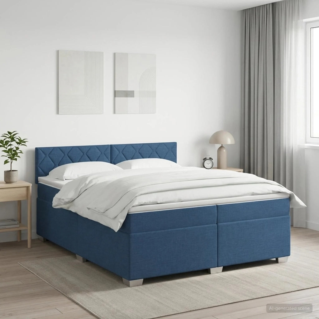 Letto box spring con materasso Blu 200 x 200 cm Tessuto 3450571